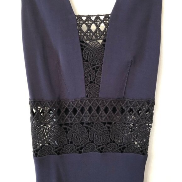 CUT 25 Illusion Lace Evening Gown Formal Dress Navy Black 2 NWT Wedding Prom - Picture 9 of 10